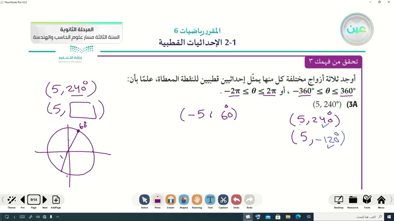 2-1 الاحداثيات القطبية - الرياضيات 3 - المرحلة الثانوية – السنة الثالثة مسار علوم الحاسب والهندسة
