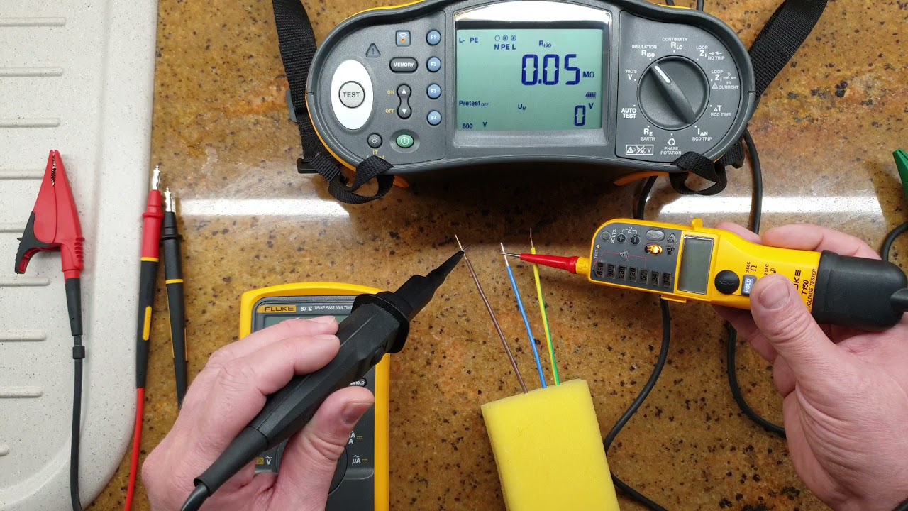 Simulación fallo aislamiento Fluke 1664Fc, Fluke T150,Fluke 87V .