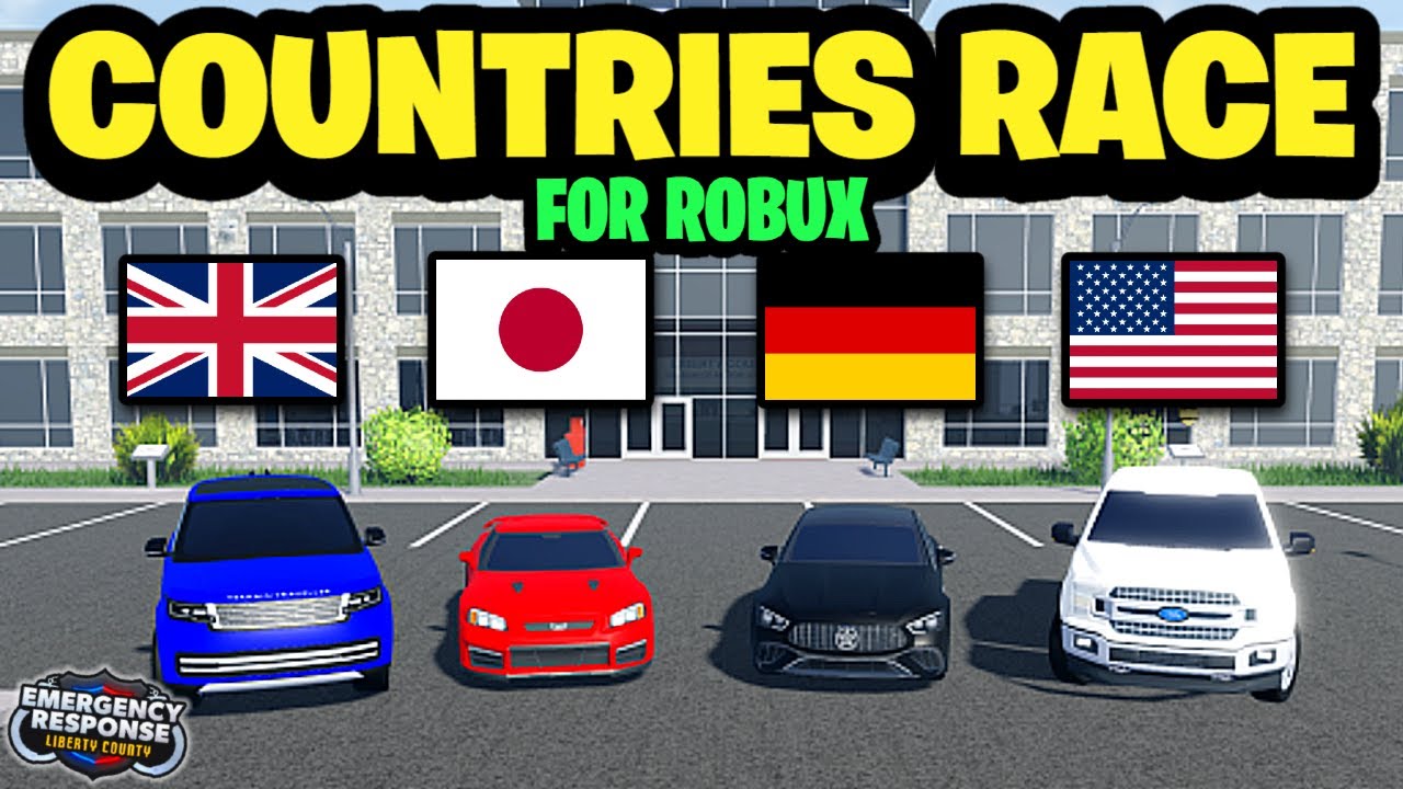 Гонка автомобилей из разных стран за Robux в ERLC! (Округ Либерти)