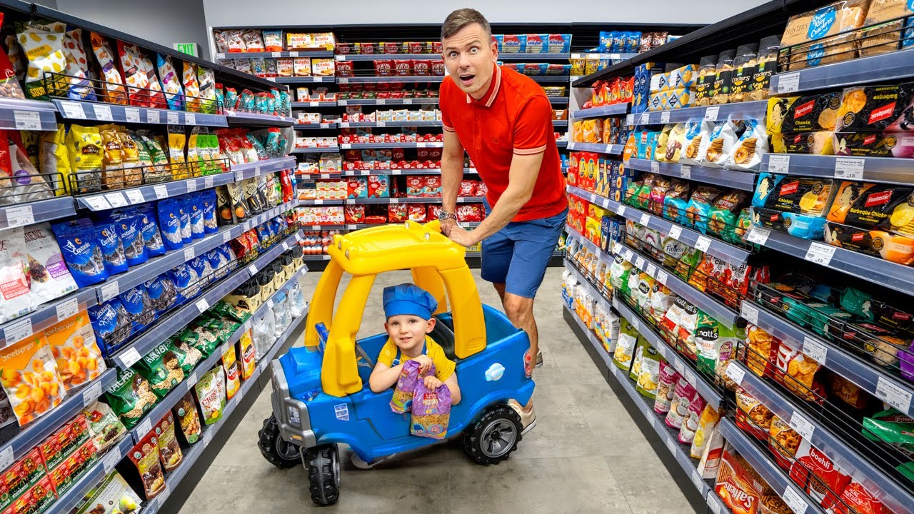 Alex and Dad try to find ingredients for pasta in supermarket