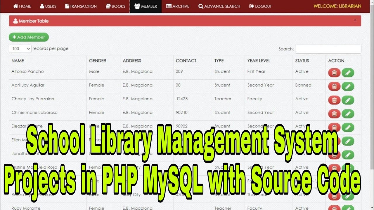 School Library Management System Projects in PHP MySQL with Source Code