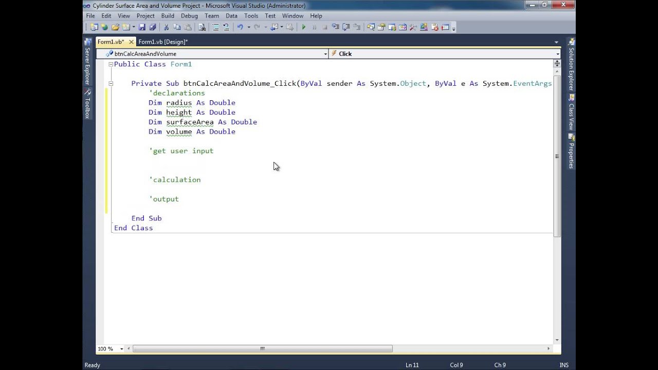 CS111 - Cylinder Surface Area And Volume - VB Project