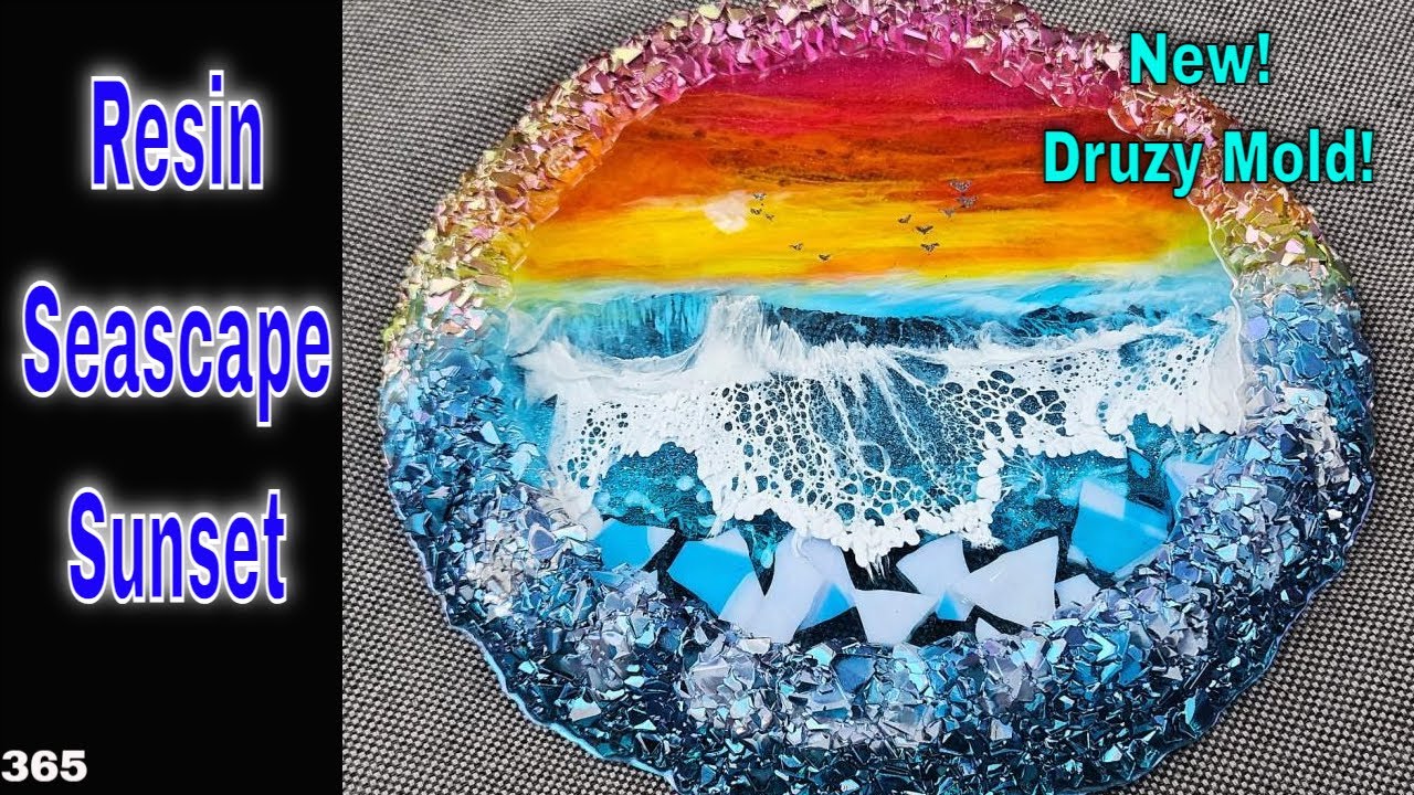 Resin Seascape with Magical Sunset in NEW Druzy Geode Trinket Mold!