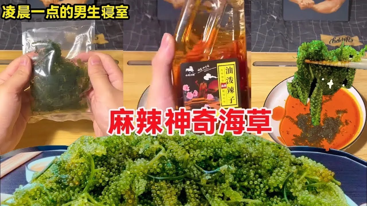 深夜男生寝的快乐！麻辣脆爽海草 + 滋滋冒油烧烤，谁顶得住啊！