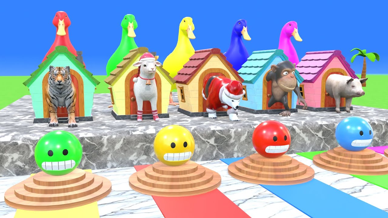 Long Slide Game With Cow Elephant Gorilla Hippopotamus Tiger - 3d Animal Game - Funny 3d Animals