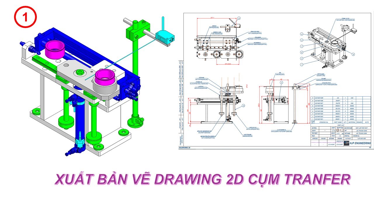 SOLIDWORKS-[機械設計] Xuất bản vẽ Drawing 2D (Xuất bản vẽ cụm Tranfer)