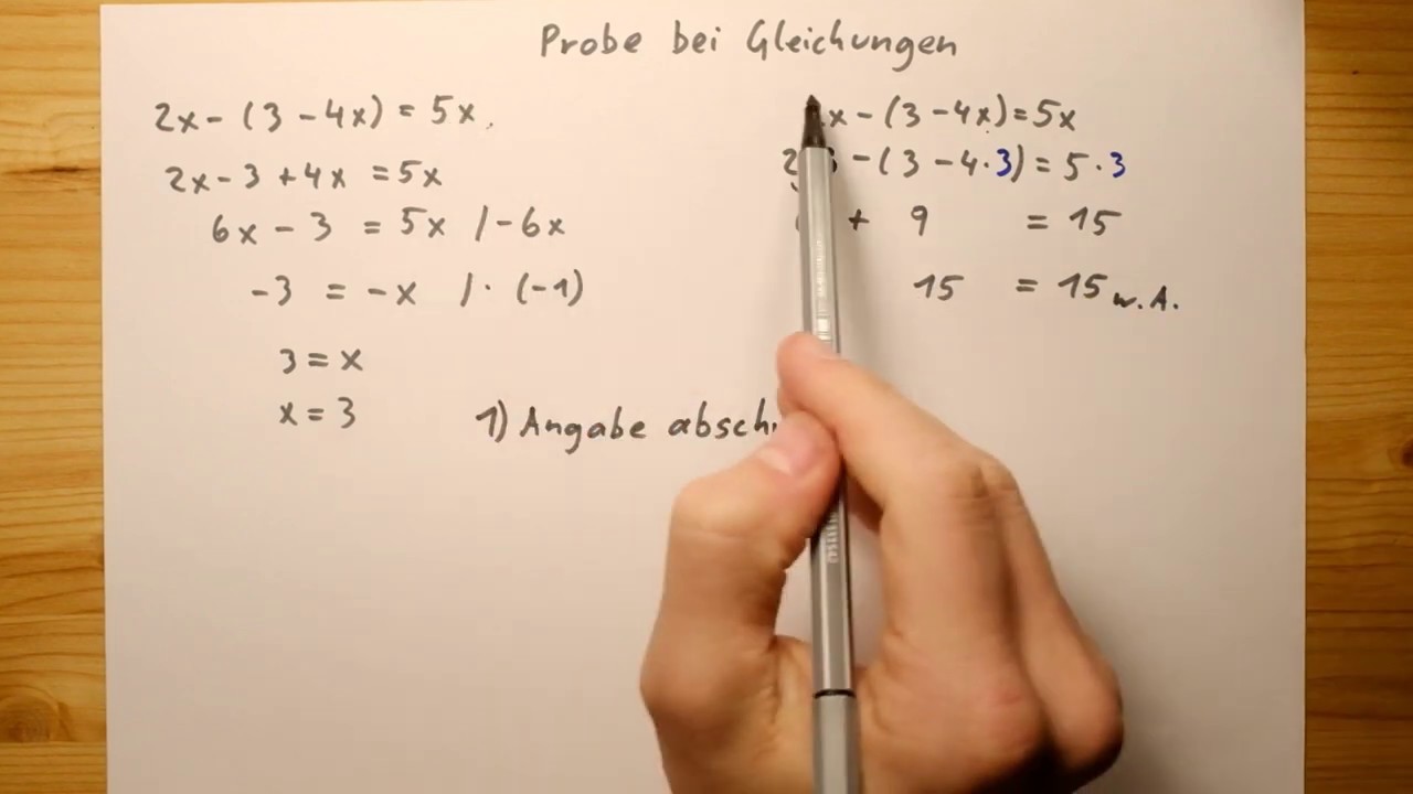 Die Probe bei Gleichungen | Mit Stift und Papier