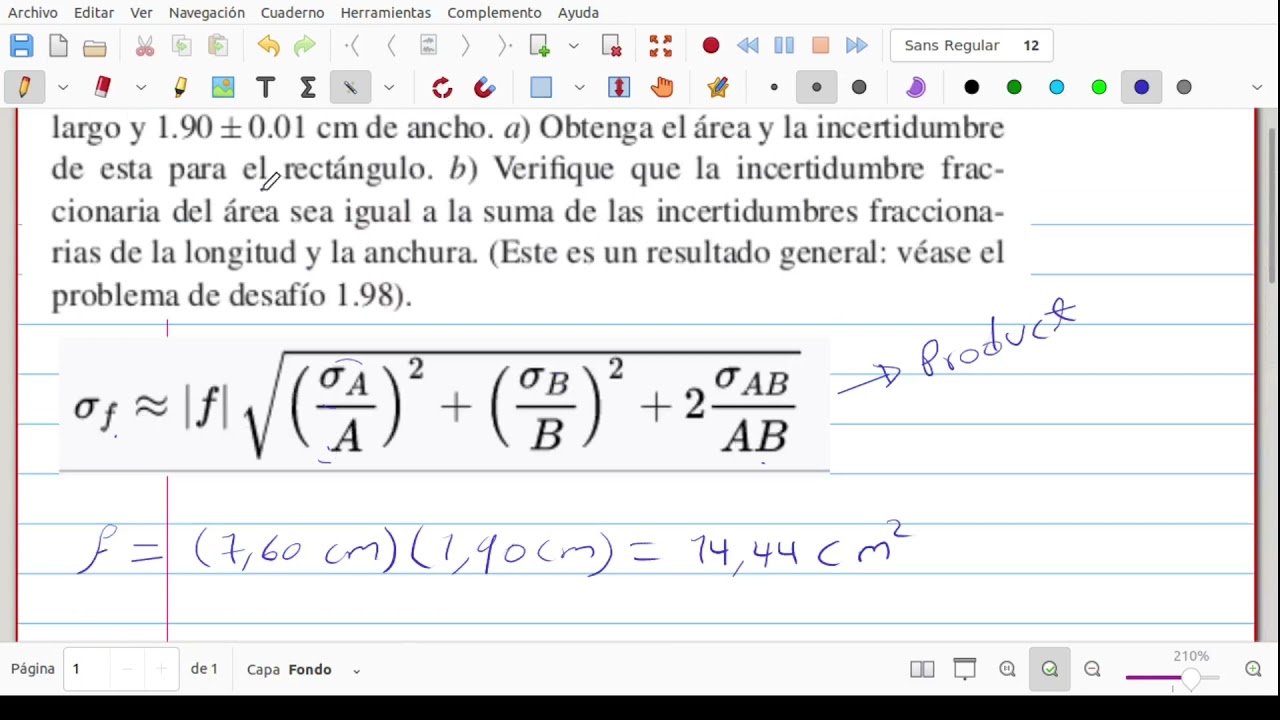 Propagación de Errores | Calcular  la incertidumbre del área de una lámina y su error fraccionario.