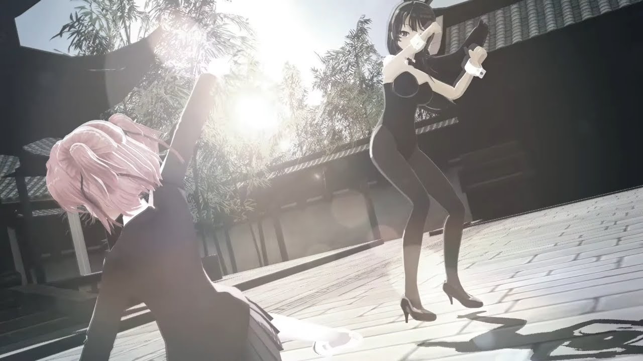 [MMD Fight]  Rio Futaba and Sakurajima Mai VS Natsuki and Monika | DDLC X Bunny Senpai
