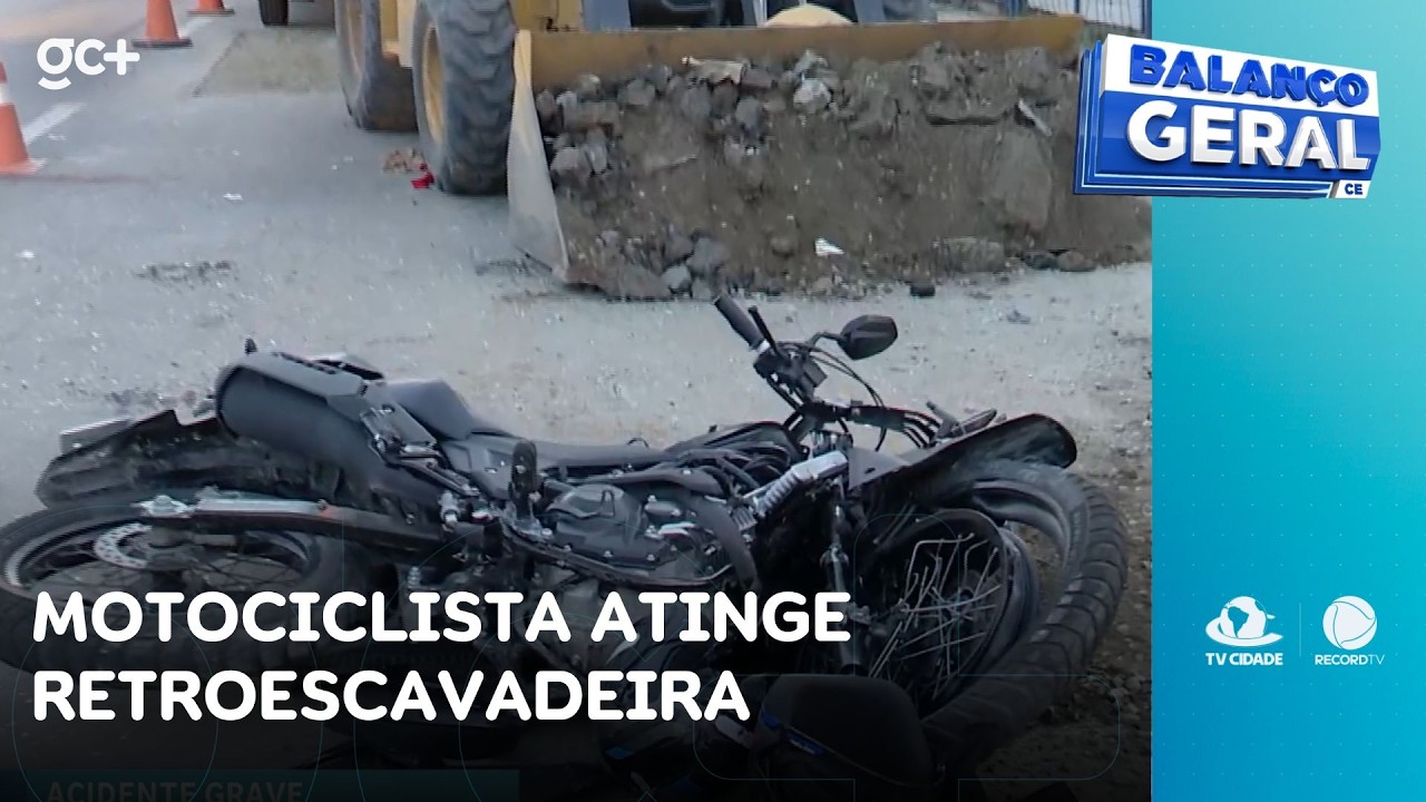 Motociclista perde controle, invade canteiro de obras e atinge retroescavadeira | Balanço Geral CE