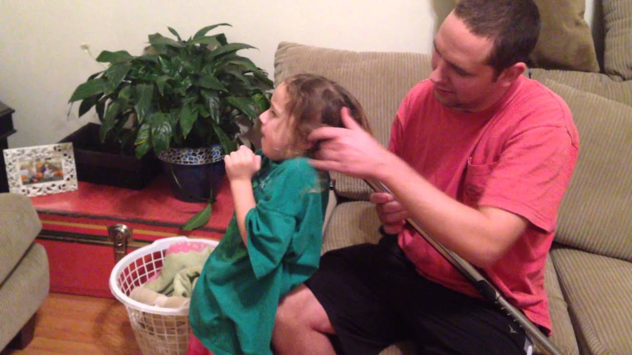 Daddy does Tatum's hair with the vacuum