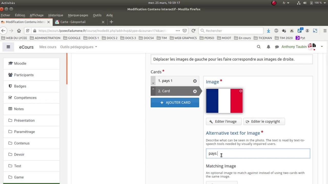 Tuto vidéo : Créer un jeu appariement d'images avec Image Pairing H5P dans Moodle