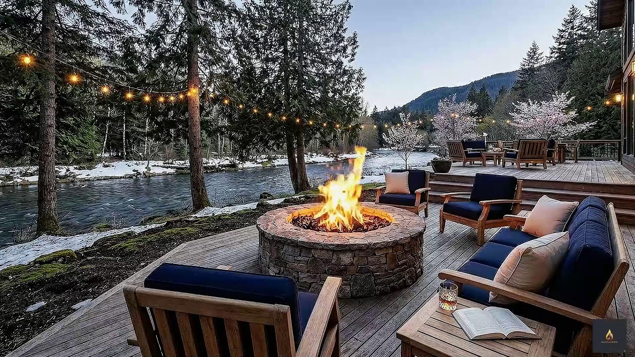 Deepest Peace Smooth Jazz & Fire Crackling Luxury Riverside Deck Fire Pit Sleep Fast & Focus 🌿