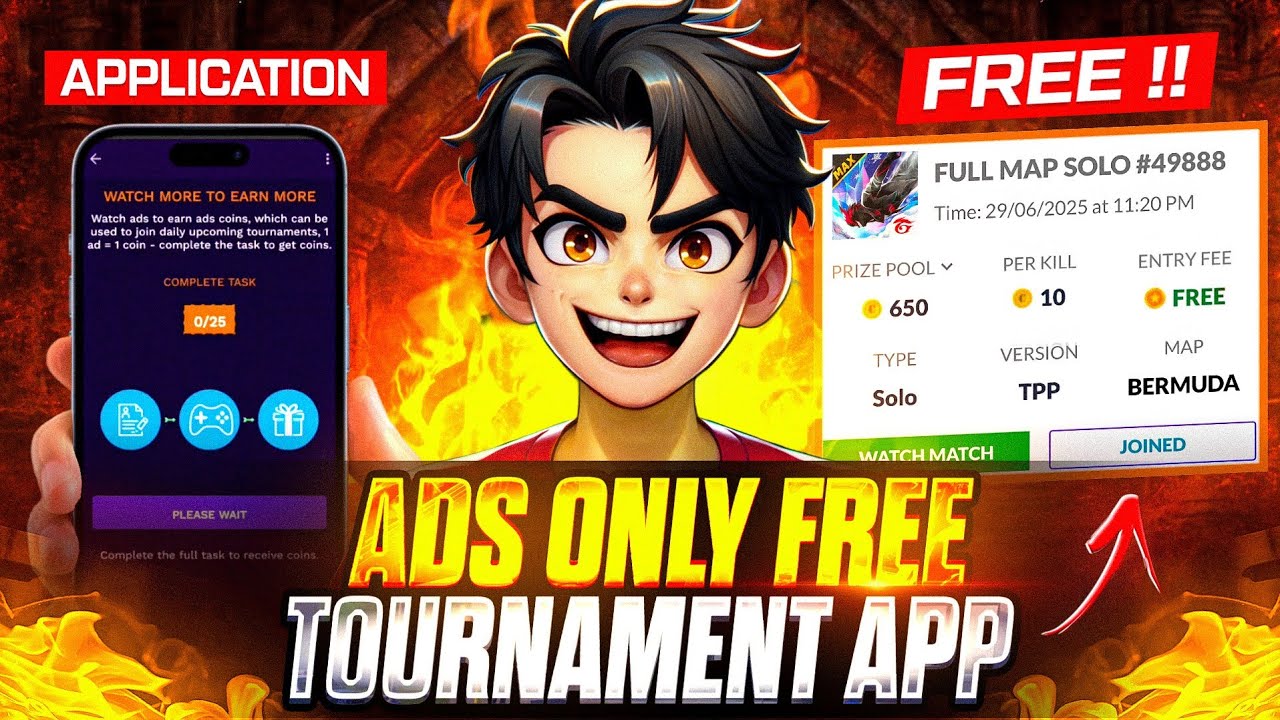 FINALLY 🥹 ADS ONLY FREE! TOURNAMENT APP 🤯 | ENTRY ₹0 PER KILL ₹5 🤑 | FIRST PLAYSTORE FREE TOURNAMENT