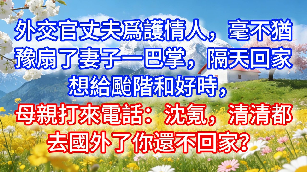 外交官丈夫爲護情人，毫不猶豫扇了妻子一巴掌，隔天回家想給颱階和好時，母親打來電話：沈氪，清清都去國外了你還不回家？