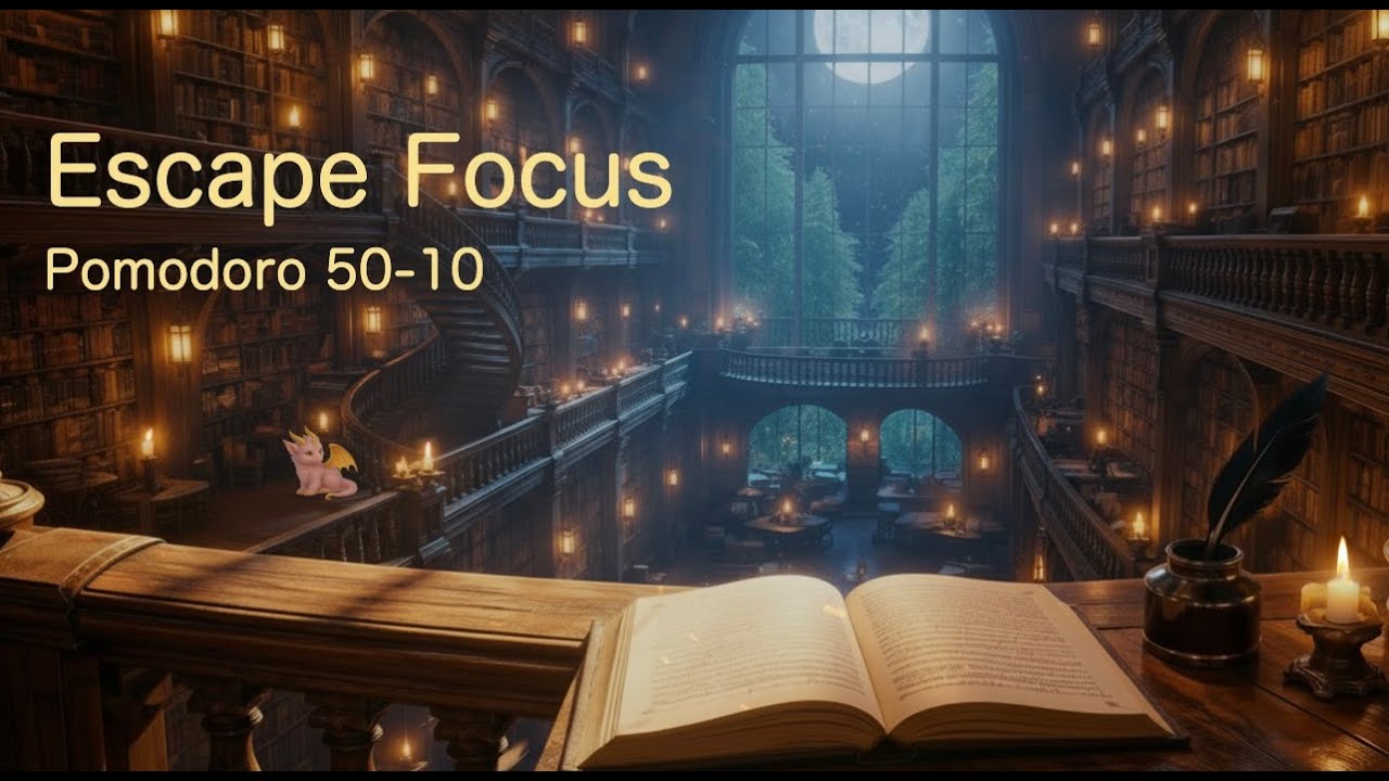 Escape Focus | Majestic Magical Library at Night 📖 ✨ | 新しい始まり| Pomodoro 50-10