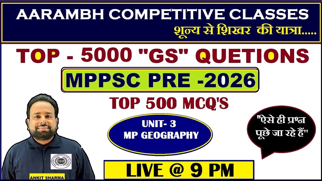ACC TOP 5000 GS QUESTIONS II MPPSC PRE 2026 II UNIT- 4 MP GEOGRAPHY II PART - 05 II ANKIT SIR