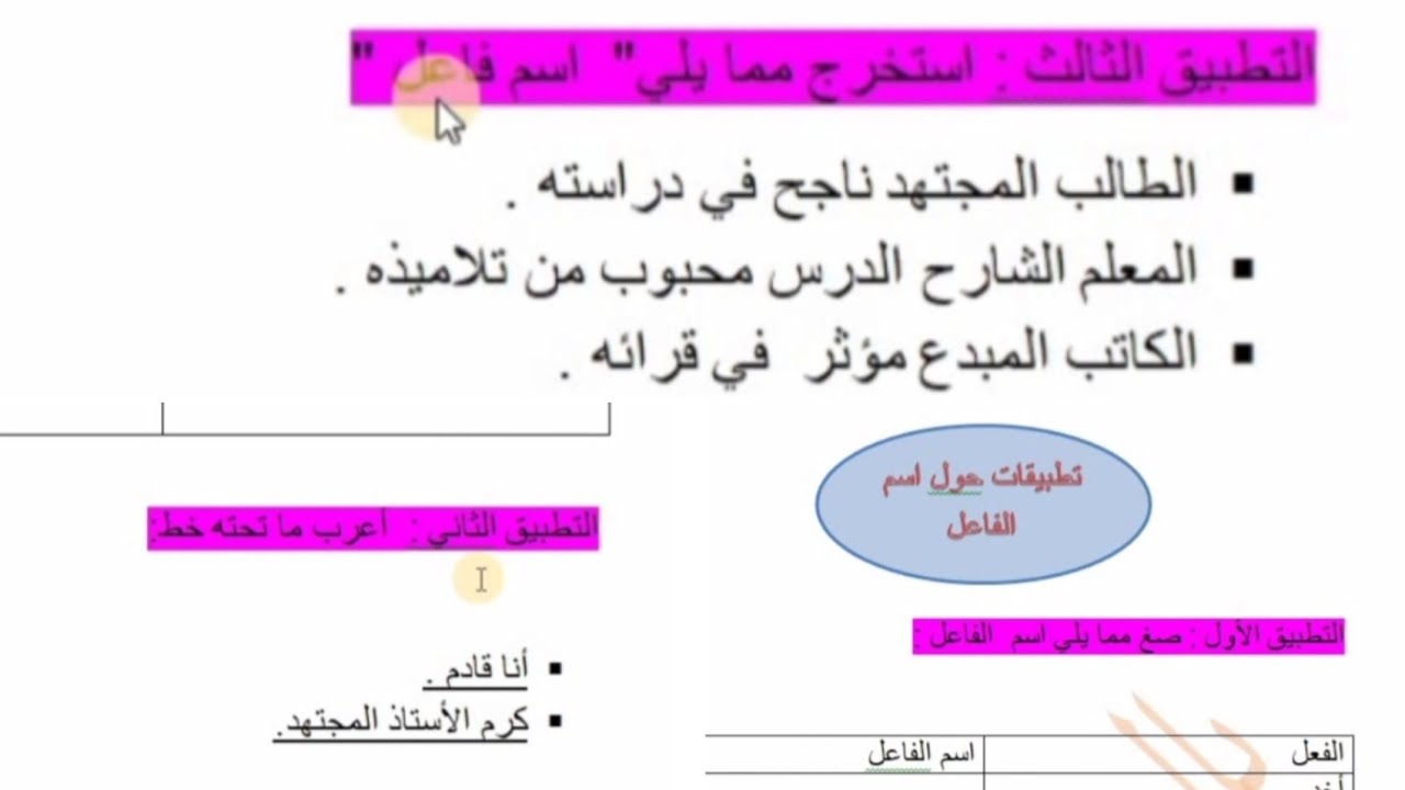 تمارين حول اسم الفاعل سنة ثالثة متوسط 📚✨