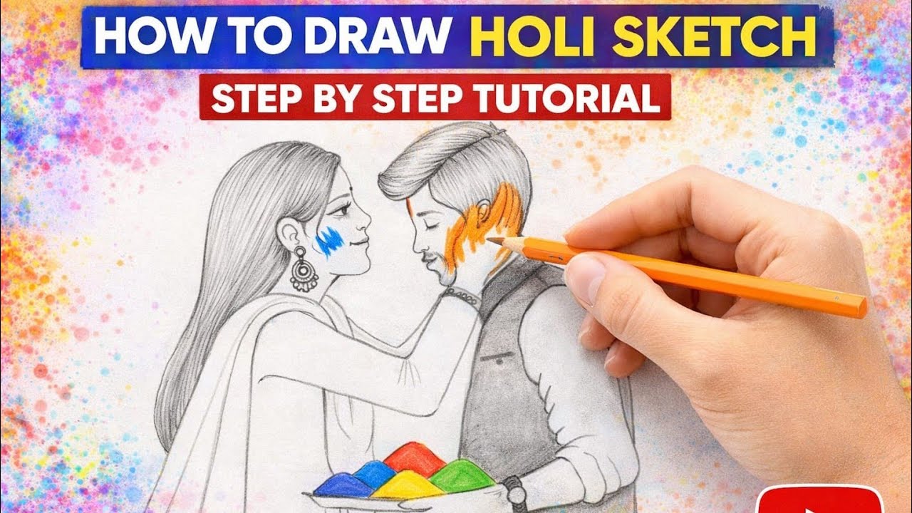 Holi special sketch easy || how to draw holi sketch with Colors easy sketch step by step 