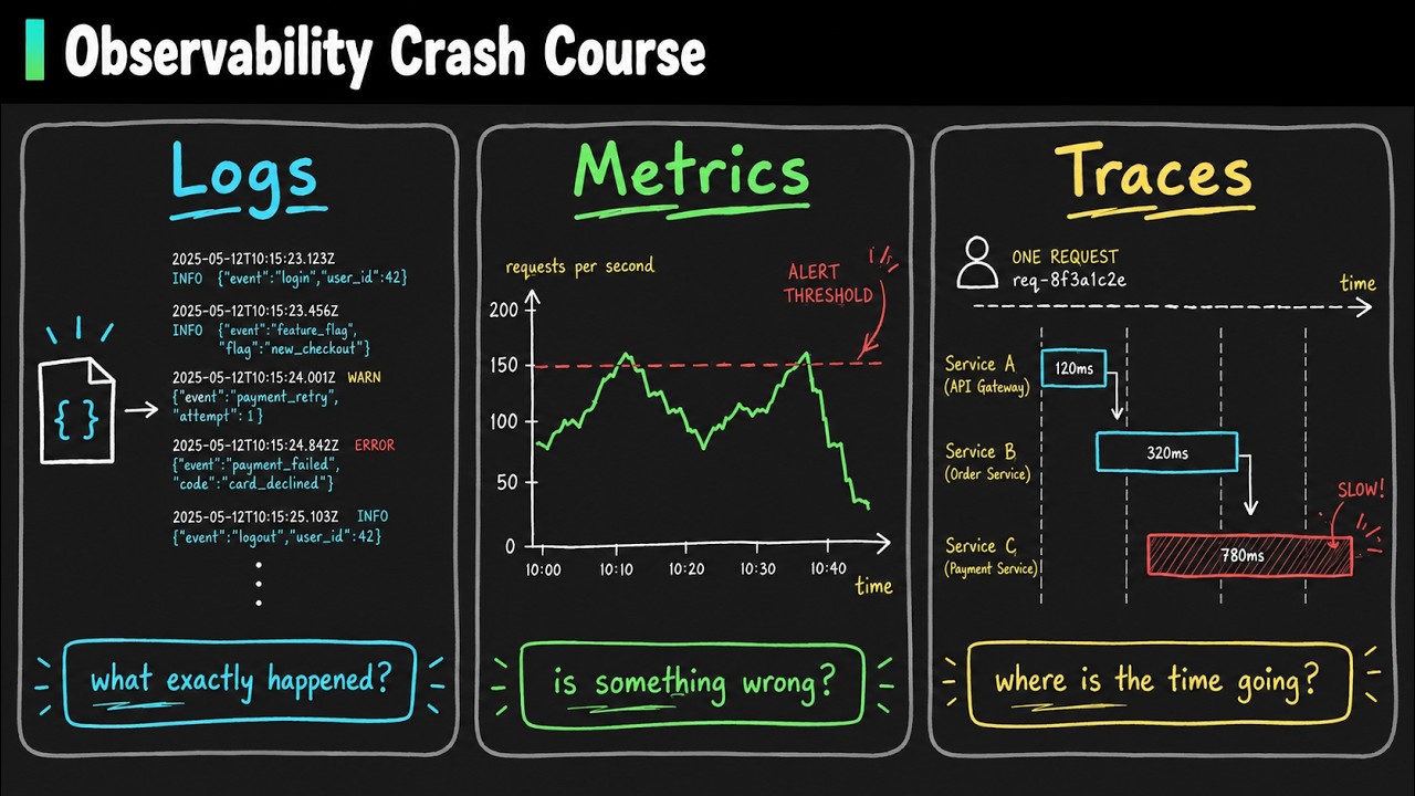 Observability Crash Course: Logs, Metrics, Traces Explained