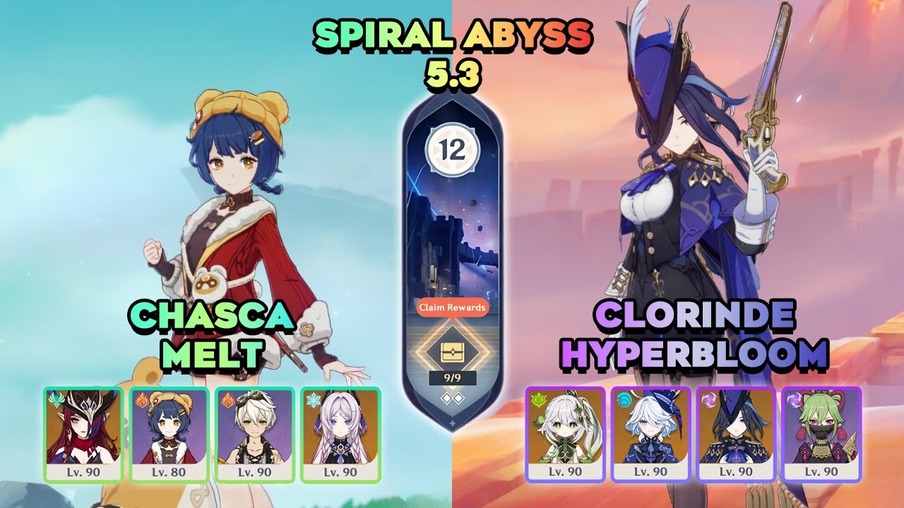 C0 Chasca Melt & C0 Clorinde Hyperbloom | Spiral Abyss 5.3 Floor 12 3 Star | Genshin impact