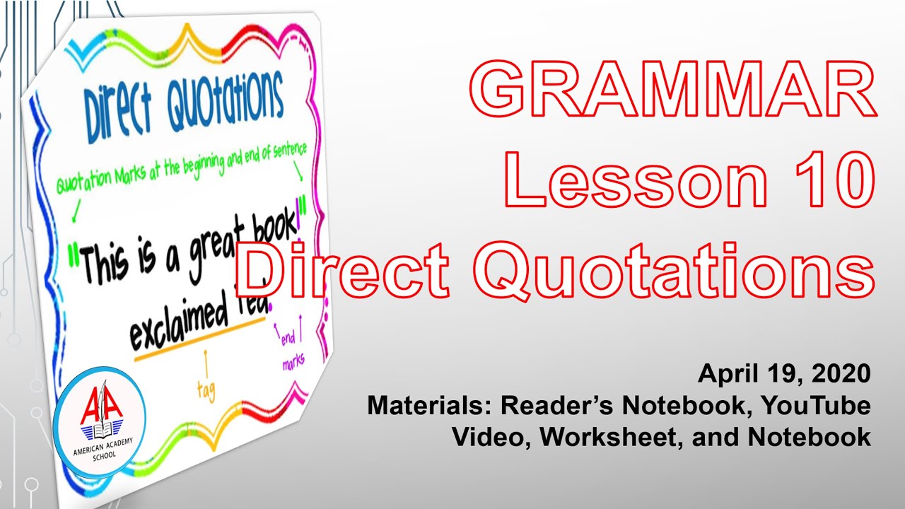 Direct Quotations- Grammar for Grade 5
