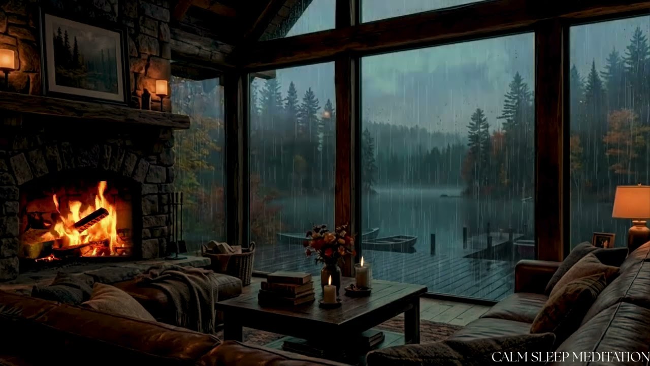 Cozy Rainy Lake View | Peaceful Window Ambience for Stress Relief | Living Room Window Ambience