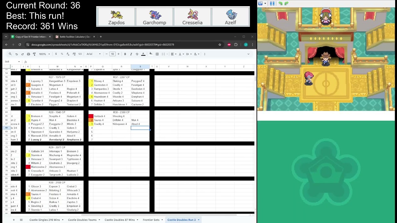 Pokemon Platinum Battle Castle Doubles (R38-R52)