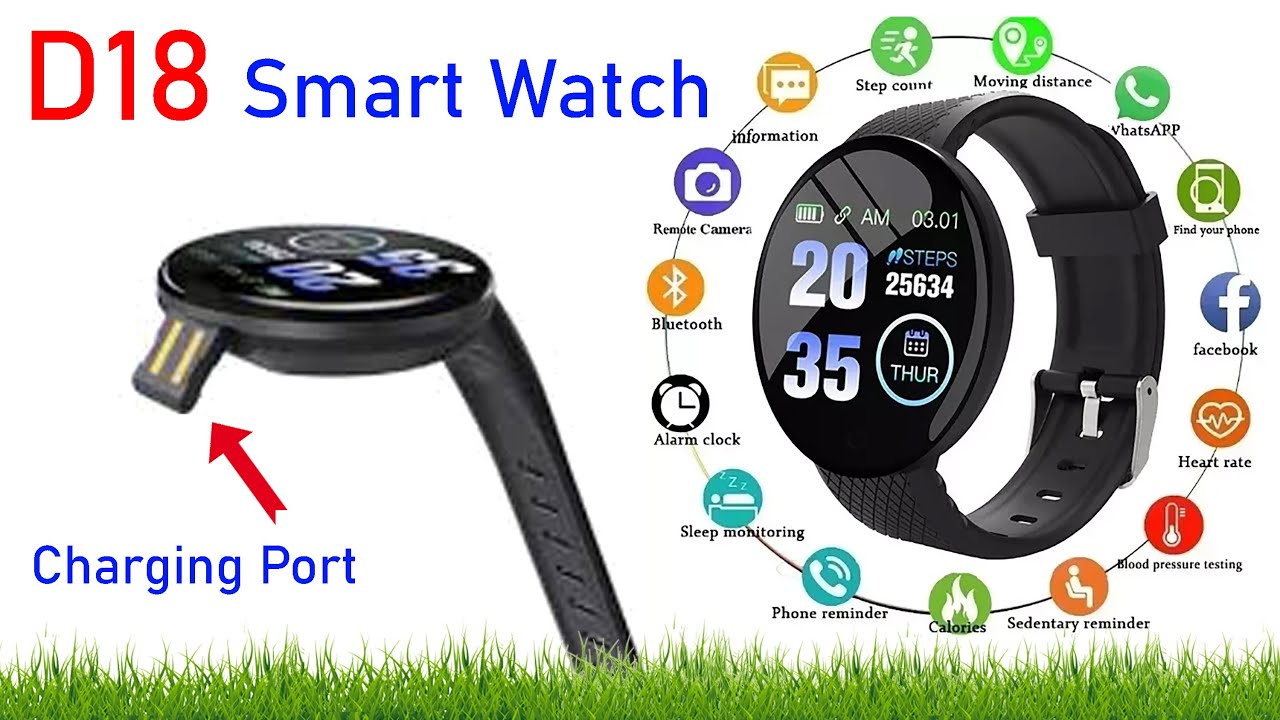 D18 Smart Watch Men Women Blood Pressure Round Smartwatch Waterproof Sport Smart Watch Fitness Track