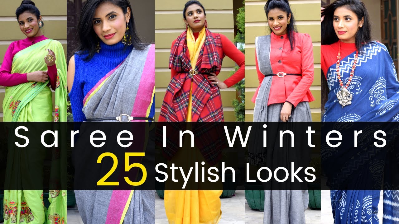 Saree in Winters with Sweater, jackets and coats | Aanchal