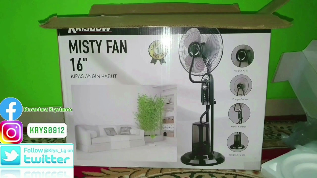 Unboxing Installation Krisbow Misty fan Kipas Angin Kabut / Uap Embun 75 watt 2 Liter 16
