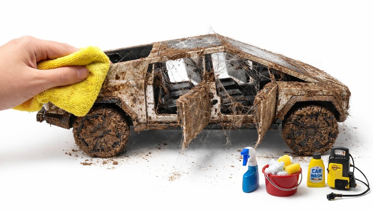 Super Realistic Cleaning of a 1:18 Tesla Cybertruck After an Extreme Drift Adventure 🥵