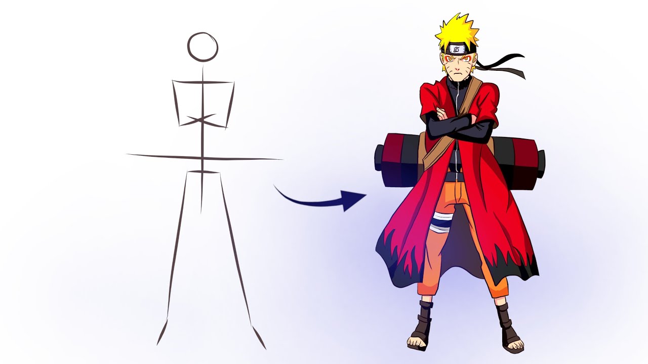 How To Draw Naruto Sage From a Stickman | Easy Step by Step | Sage Mode (Full Body)