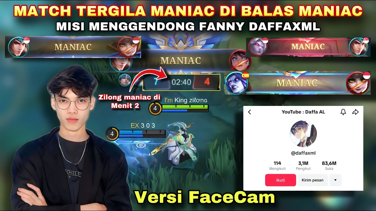 ZILONG MANIAC DI MENIT 2 DI DEPAN FANNY DAFFAXML, Match paling gila full panen maniac🔥| MLBB
