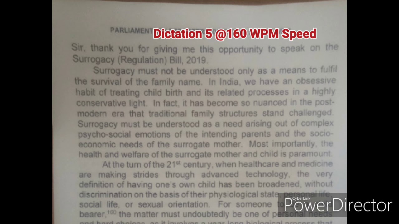 Parliamentary reporters dictation 5 @ 160 wpm for lok sabha