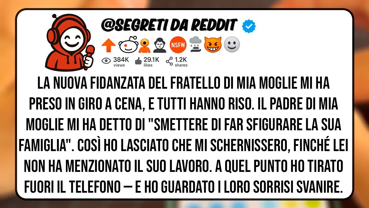 La nuova fidanzata del fratello di mia moglie mi ha preso in giro a cena, e tutti hanno riso