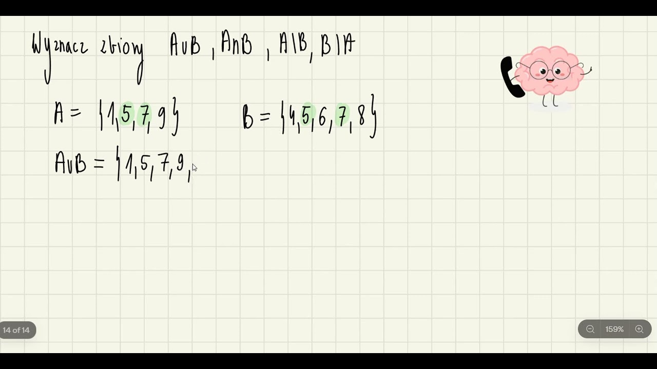 Wyznacz AuB, A\B,B\A, AnB