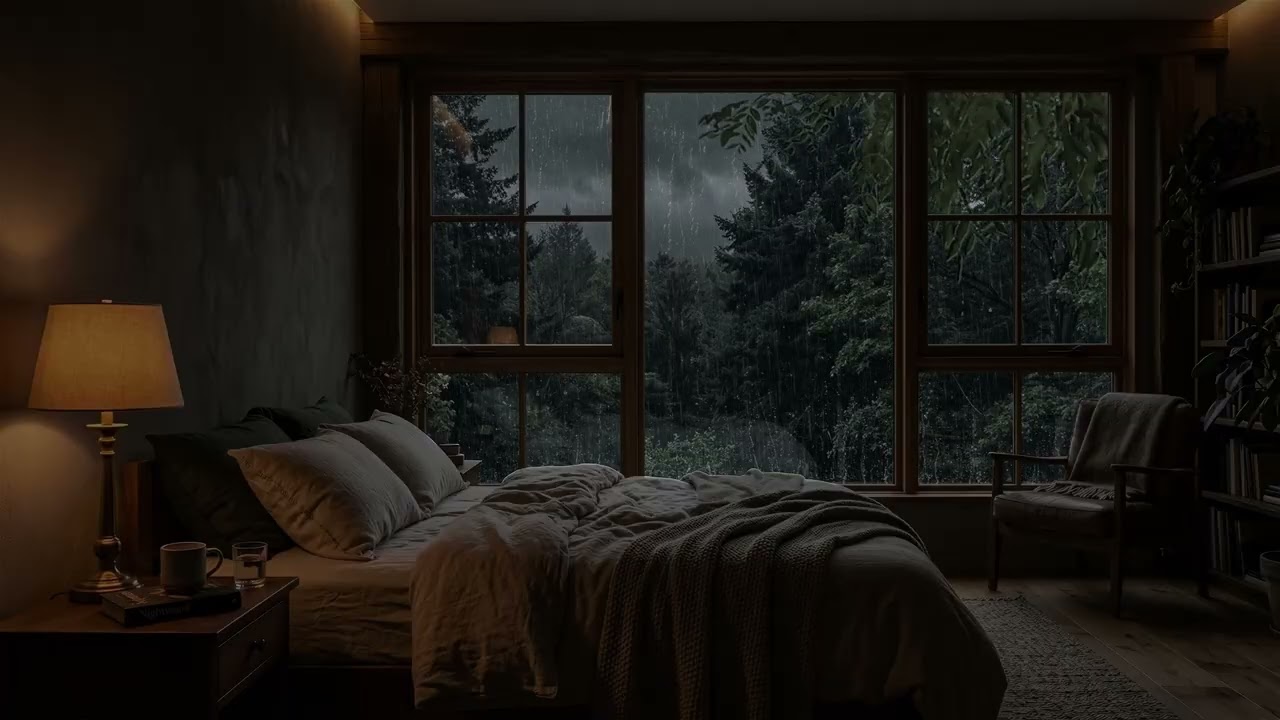 Soft Rain 🌧️ Whispering Beyond The Bedroom Window While The Forest Sways In Quiet Mist 🌲