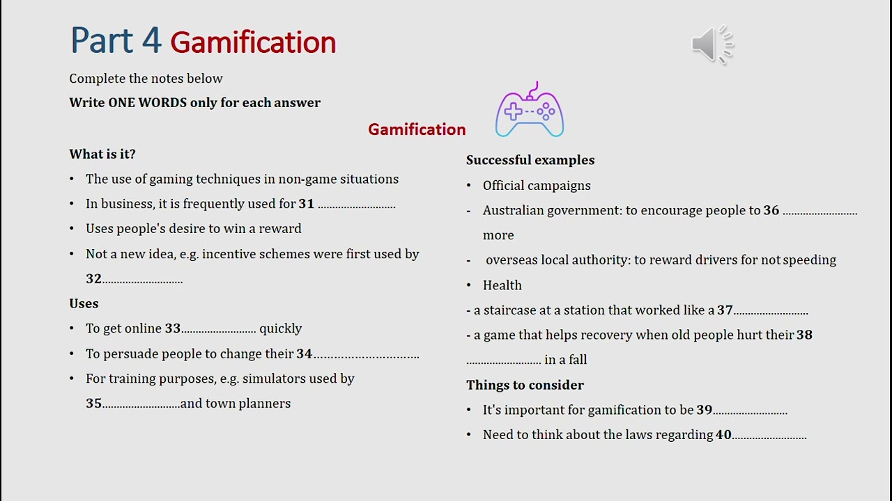 IELTS listening actual test Part 4: Gamification - Computer ( answer+ transcript)