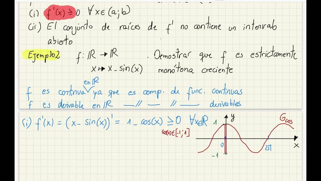 Demostrar que x-sin(x) es estrictamente monótona creciente