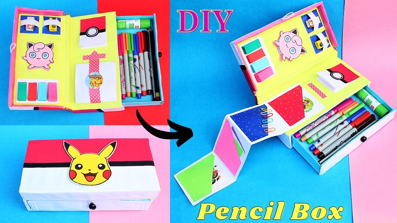 DIY Pencil Box| How to make a Pokemon Pencil Case with Cute notebooks Inside| Best Out of Waste