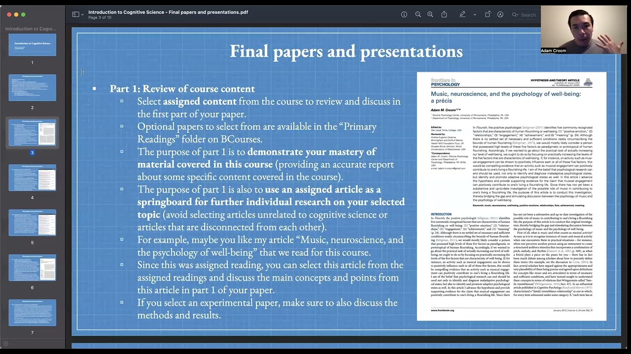 Lecture on final papers and presentations | COGSCI 1 | UC Berkeley