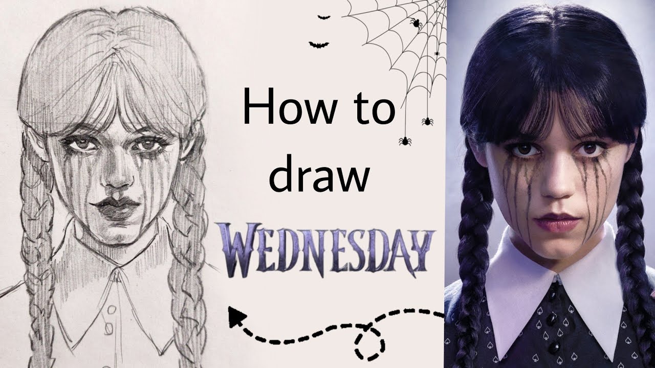 how to draw Wednesday Addams season 2 step by step