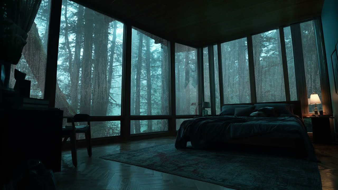Cozy Forest Bedroom Rain on Window - Relaxing Nature Ambience for Sleeping and Calm Minds