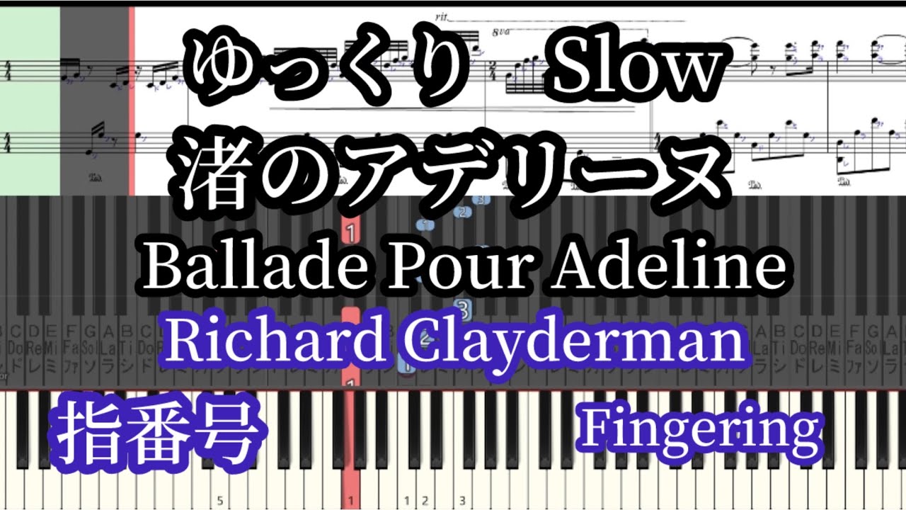 渚のアデリーヌ ゆっくり ドレミ付楽譜と指番号 Ballade Pour Adeline(Slow)/Richard Clayderman Pianotutorial Fingering