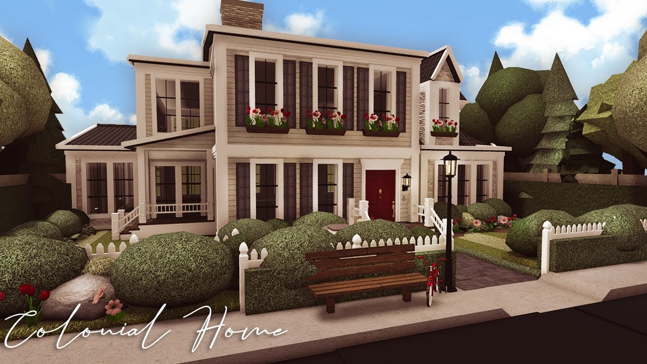 Colonial Home Exterior - Bloxburg House Tour & Speedbuild