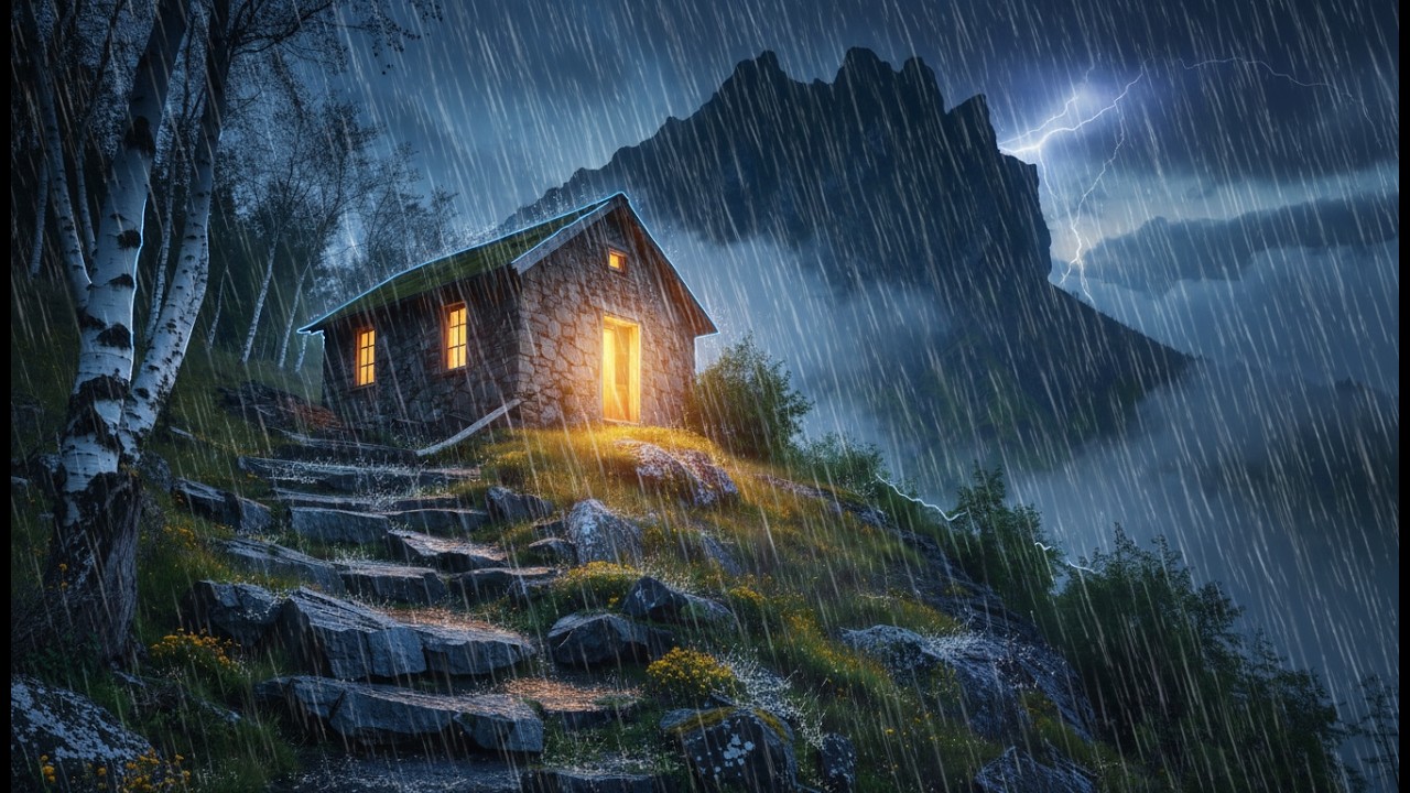 Heavy Rain Sounds at Cozy Mountain Cabin | Rain Ambience for Deep Sleep & Relaxation