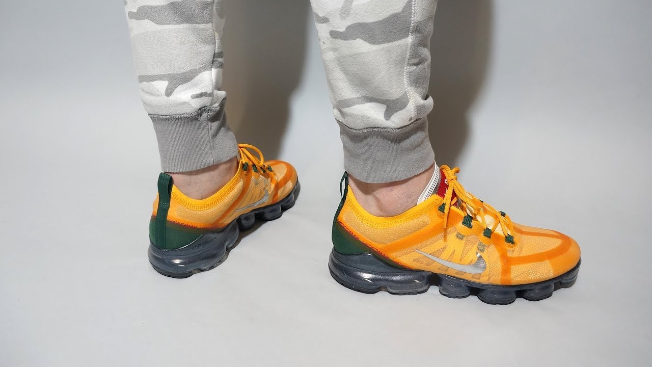 Nike Air VaporMax 2019 Canyon Gold Silver AR6631-700 on feet