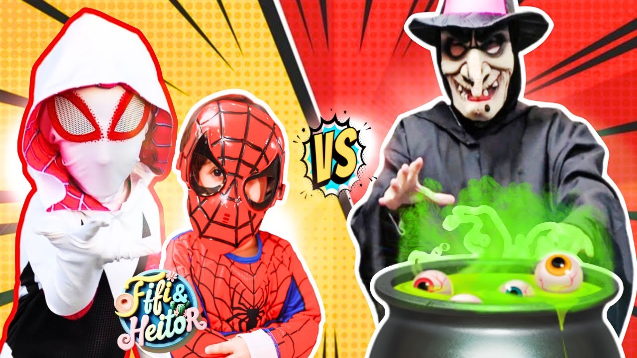 FIFI E HEITOR VIRAM O HOMEM ARANHA E ARANHA FANTASMA VS BRUXA ATRAPALHADA🕷️