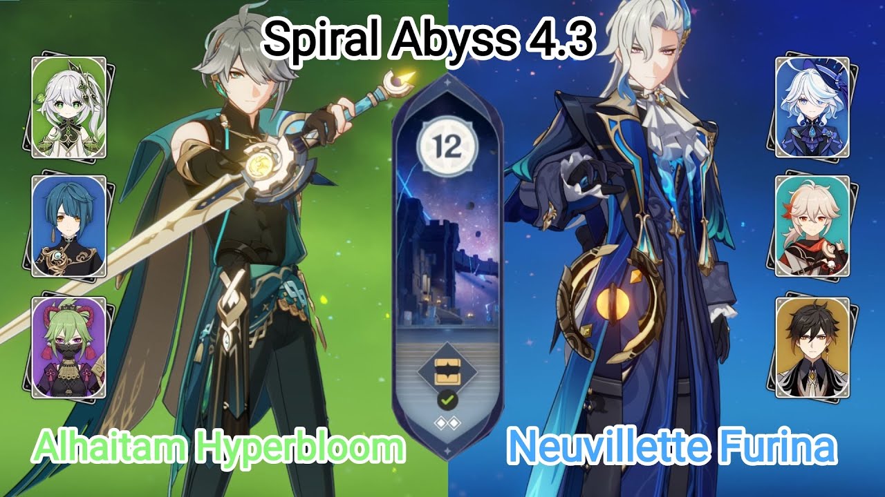 C0 Alhaitam Hyperbloom & C0 Neuvilette Furina Hyper - NEW Spiral Abyss 4.3 Floor 12 Genshin Impact